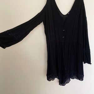 Black, long sleeve off the shoulder romper, XXL